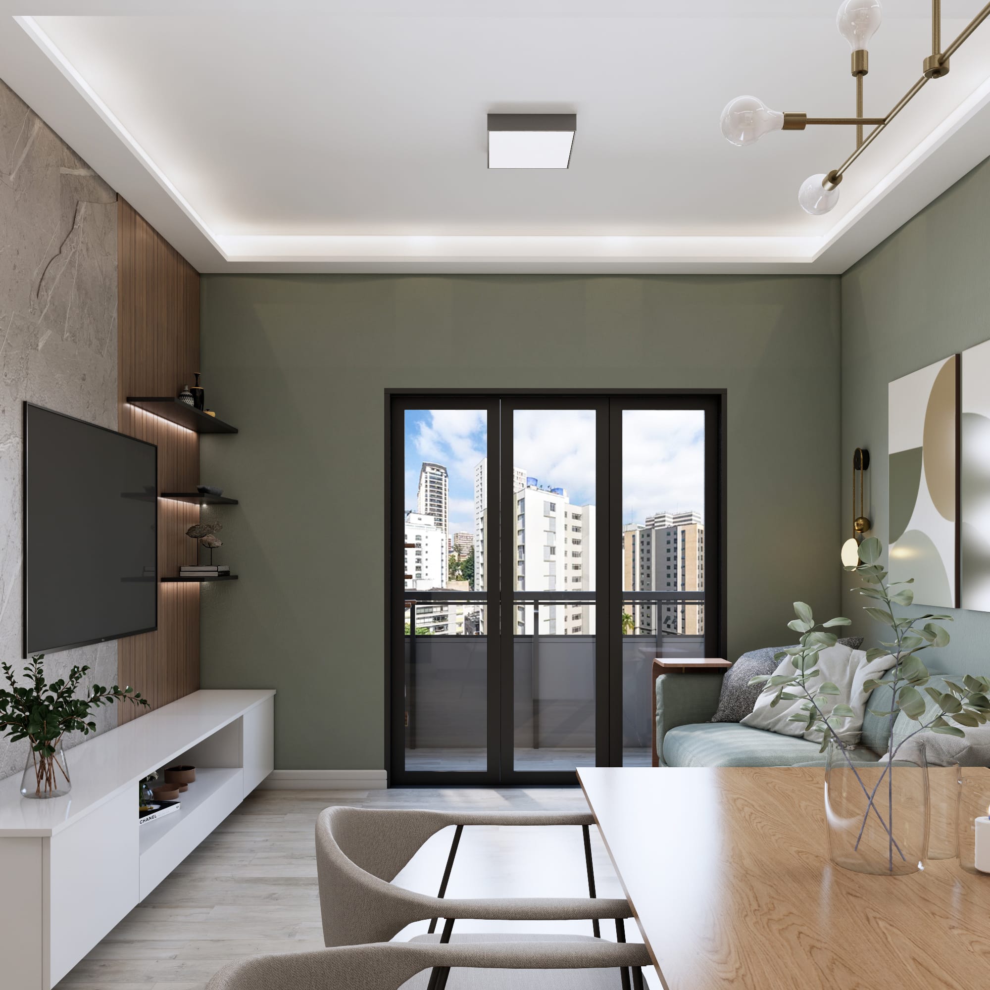 Projeto de apartamento moderno e elegante em Sorocaba-SP, destacando design de interiores funcional e personalizado - Studio Poen Arquitetura