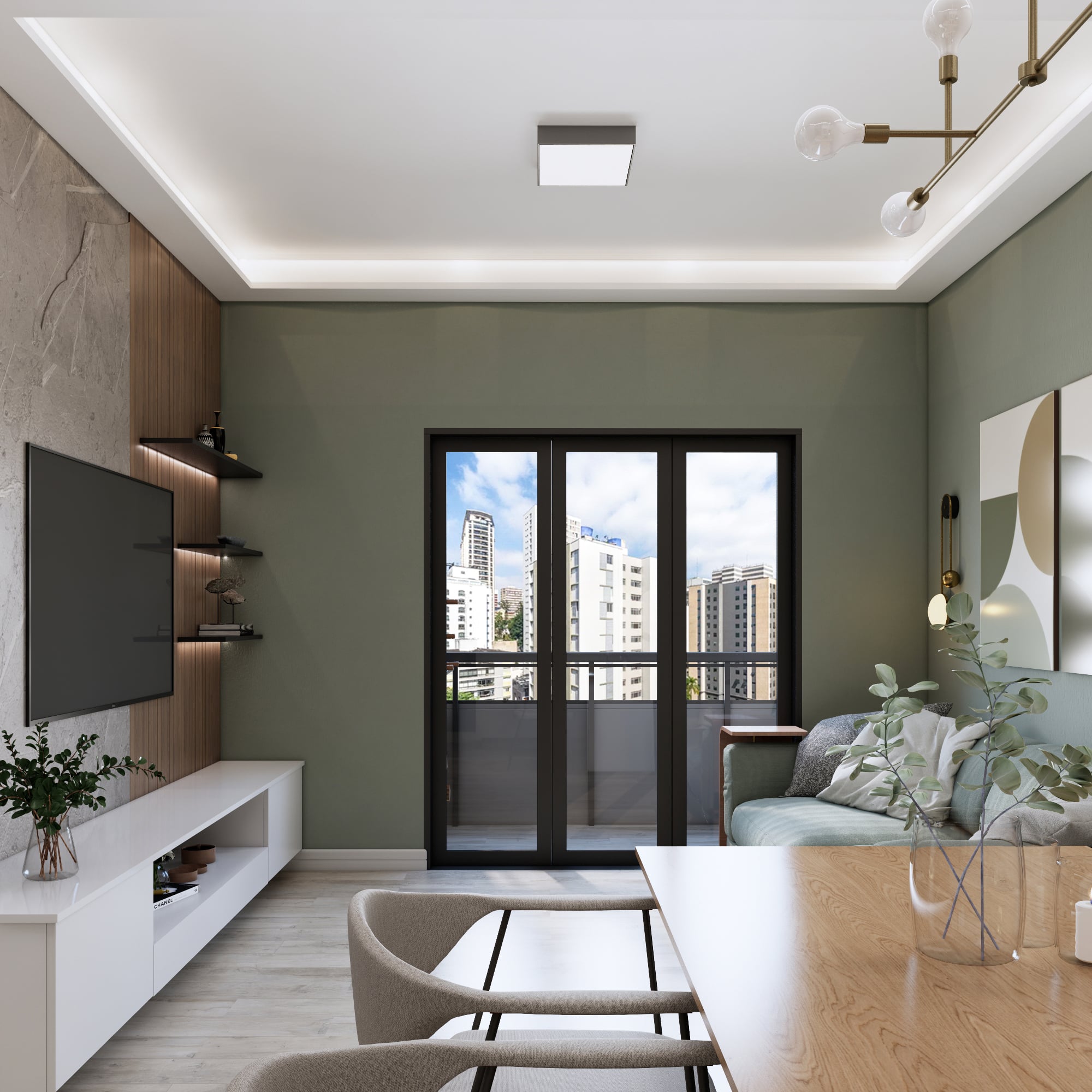 Projeto de apartamento moderno e elegante em Sorocaba-SP, destacando design de interiores funcional e personalizado - Studio Poen Arquitetura